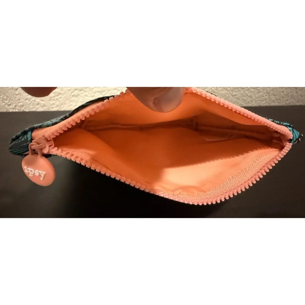 Ipsy Glam Makeup Cosmetic Bag 2019 Tropical Leaf Pattern Turquoise Hot Coral